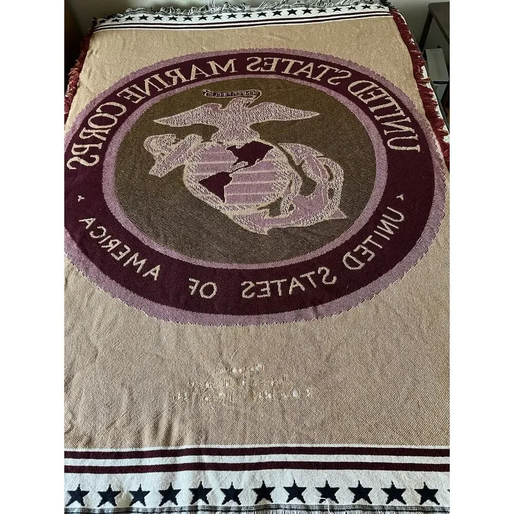 US Marine Corps USMC Personalized Military Veteran Woven Throw Blanket 48x68 VTG
